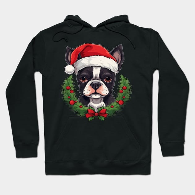 Boston Terrier Christmas Hoodie by JH Mart